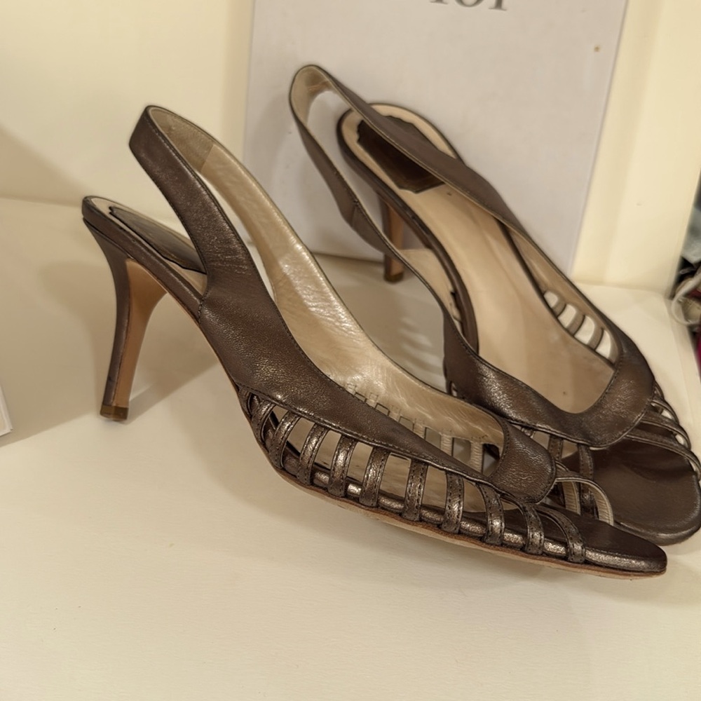 Christian Dior Bronze Stiletto Heels Sandals sling back size 41 made in Italy - Picture 5 of 16